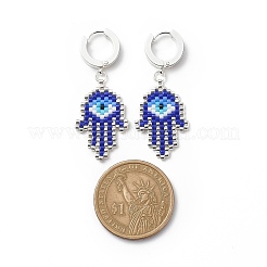 Стеклянные семена плетеные хамса рука с дурным глазом висячие серьги-кольца&nbsp;EJEW-MZ00008