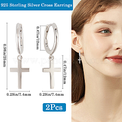 1 пара серег-колец с крестообразным родиевым покрытием из стерлингового серебра для женщин&nbsp;EJEW-BBC0001-53