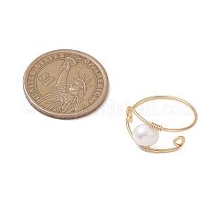 Кольца на палец из натурального жемчуга с медной проволокой&nbsp;RJEW-JR00977