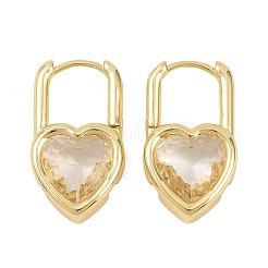 Серьги-кольца из латуни с микропаве и прозрачным кубическим цирконием в форме сердца&nbsp;EJEW-D348-06G