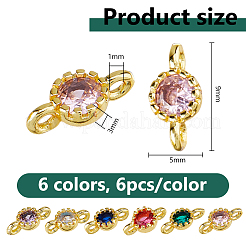 36 шт. 6-цветные латунные плоские круглые подвески-соединители с кубическим цирконием&nbsp;KK-DC0004-85