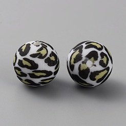 Круглые бусины из пищевого силикона с леопардовым принтом&nbsp;LS-SIL-WH0009-08B