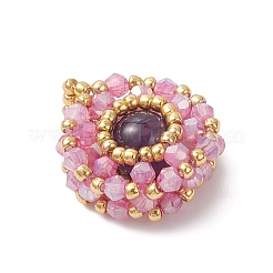 Плоские круглые подвески из натурального аметиста и стеклянных бусин&nbsp;PALLOY-MZ00950-03