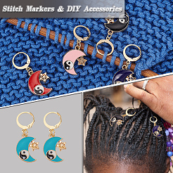 Луна из сплава эмали с маркерами петель с замком в виде звезды и инь-янь&nbsp;HJEW-PH01707