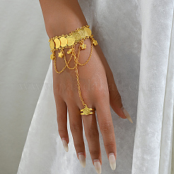 Элегантный латунный браслет с цветочным узором в ближневосточном стиле с цепочками из монет TF1222