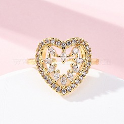 Латунные кольца-манжеты с микропаве и прозрачным цирконием для женщин&nbsp;RJEW-U047-17G