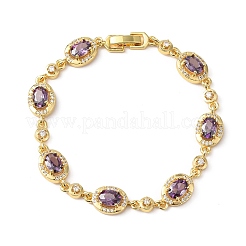 Браслеты-цепочки из овальной латуни с микропаве из кубических цирконий для женщин&nbsp;BJEW-D387-04G