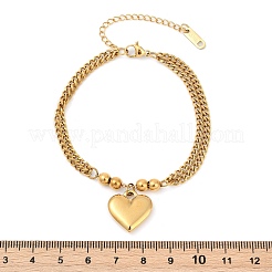 Браслеты с подвесками в виде сердца из нержавеющей стали 304&nbsp;LS-BJEW-Z106-07G