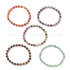 Эластичные браслеты для женщин из кубиков натуральных драгоценных камней и бусин из нержавеющей стали.&nbsp;BJEW-JB13348