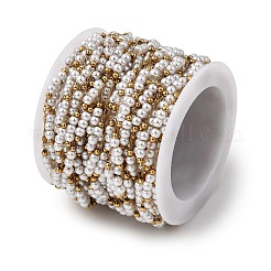 Круглые звенья цепочек ручной работы из нержавеющей стали 304 из АБС-пластика с жемчужными бусинами&nbsp;CHS-L032-01G-05