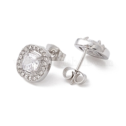 Квадратные серьги-гвоздики с кубическим цирконием и стразами&nbsp;EJEW-A080-06P