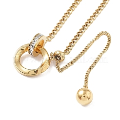 Кольцо-лариат из нержавеющей стали 304 с микропаве из прозрачного кубического циркония и подвеской в виде витой цепи&nbsp;LS-NJEW-P318-01G