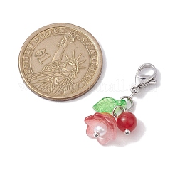 Подвеска из цветочного стекла и натурального и окрашенного малайзийского нефрита&nbsp;HJEW-JM01985-02