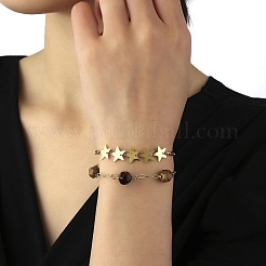 Ионное покрытие (ip) 304 нержавеющая сталь звездообразные цепи двухслойный многорядный браслет&nbsp;BJEW-K238-08G