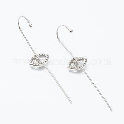 Латунные серьги с крючками-гусеницами из прозрачного кубического циркония с микропаве&nbsp;EJEW-H125-05P