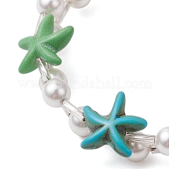 Синтетическая бирюза в виде морской звезды с круглыми бусинами из ракушек и стеклянными бусинами&nbsp;BJEW-JB11682
