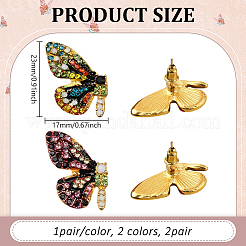 2 пара двухцветных сережек-гвоздиков из сплава со стразами&nbsp;EJEW-GO0003-25