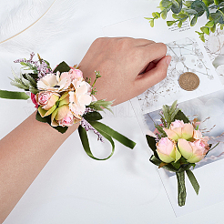 2шт. 2 стиля шелковая имитация розы бутоньерка для корсажа&nbsp;AJEW-CP0001-60