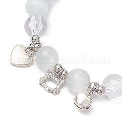 Браслеты с подвесками из латуни «кошка&nbsp;BJEW-JB10484-02