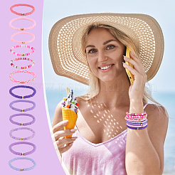 12шт. набор из 12-х цветных браслетов из полимерной глины с бусинами хейши и пластиковыми бусинами&nbsp;BJEW-PH01904