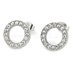 Кольцо из нержавеющей стали 304 с подвеской из кристаллов и страз&nbsp;SJEW-C004-09P-01