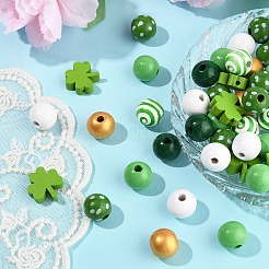 70шт 7 стиля расписные бусины из натурального дерева&nbsp;WOOD-YW0001-50