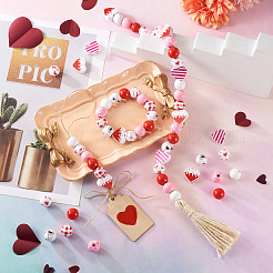 120 шт. 9 стиля бусины из натурального дерева с росписью ко Дню святого Валентина&nbsp;WOOD-KS0001-20