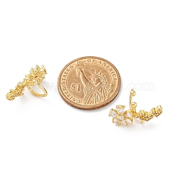 Серьги-манжеты из латуни с микропаве из прозрачного кубического циркония с цветочным покрытием&nbsp;EJEW-H147-15G