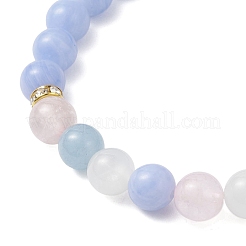 Круглые бусины из натуральных смешанных драгоценных камней и латунные стразы&nbsp;BJEW-JB12707