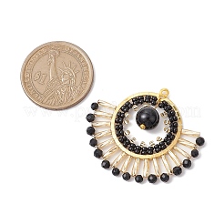 Подвески-веера из натурального черного оникса (окрашенного и нагретого) и стеклянных бусин&nbsp;PALLOY-MZ00308-01