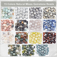 375 шт. 15 вида круглых бусин из натуральных камней&nbsp;G-NB0002-90