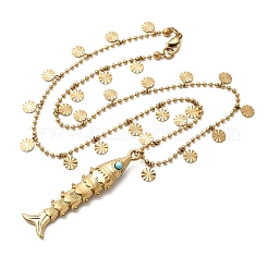 Женские ожерелья с подвеской в виде рыб из нержавеющей стали 304 с синтетической бирюзой&nbsp;NJEW-F362-02G