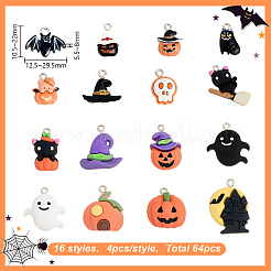 64 шт. 16 стиля подвески из непрозрачной смолы на тему Хэллоуина&nbsp;RESI-HY0001-30