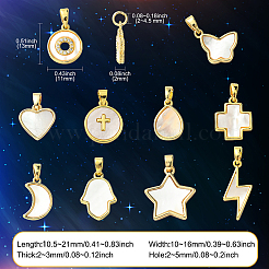 10 шт. 10 стиля подвески из натуральной белой ракушки с латунным паве&nbsp;KK-CJ0002-56