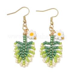 Серьги-подвески в форме листа из бисера из нержавеющей стали 304&nbsp;EJEW-MZ00558