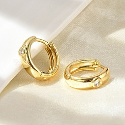 Плоские круглые серьги-кольца из латуни с микропаве из прозрачных кубических цирконий&nbsp;LS-EJEW-D311-100G