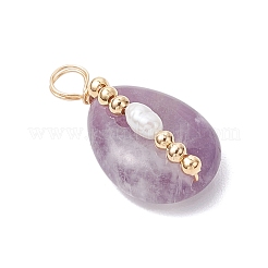 Подвески из натурального аметиста и натурального культивированного пресноводного жемчуга&nbsp;PALLOY-JF03645-04