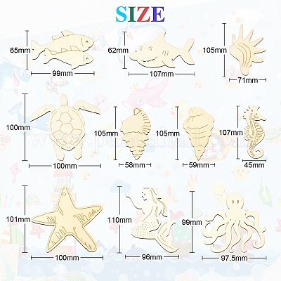 Незаконченные деревянные фигурки морских обитателей&nbsp;WOOD-CJC0010-02-1