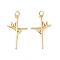 Rack Plating Brass Pendants, with Jump Ring, Cadmium Free & Lead Free, Long-Lasting Plated, Faith Cross, Real 18K Gold Plated, 27x17x1.5mm, Jump Ring: 5x1mm, Inner Diameter: 3mm