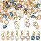 48Pcs 4 Colors Pearl Two Sides Polished Charms, Dyed, with Brass Findings and 304 Stainless Steel Jump Rings, Golden, Mixed Color, 14~15mm, 12pcs/color