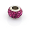 304 Stainless Steel Polymer Clay Rhinestone European Beads, Large Hole Rondelle Beads, Rose, 12.5x8mm, Hole: 5mm