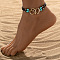 Double Heart Alloy Link Stretch Anklets, Synthetic Turquoise & Glass Seed Beaded Double Layer Necklaces, Black, 8-1/8 inch(205mm), Inner Diameter: 2-1/2 inch(65mm)