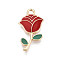 Alloy Enamel Pendants, Flower Charms, Golden, Cadmium Free & Nickel Free & Lead Free, Dark Red, 23.5x12.5x2.2mm, Hole: 2mm