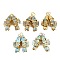 Brass Cloisonne Pendants, Gold Fish Charms with Jump Rings, Golden, Light Sky Blue, 27~28.5x23~25x7.5~9mm, Hole: 6mm