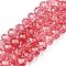 Transparent Glass Beads Strands, Faceted(32 Facets), Rondelle, Crimson, 6x5mm, Hole: 1mm, about 80~85pcs/strand, 38~40cm