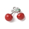 Brass Enamel Pendants, Rack Plating, Long-Lasting Plated, Cherry Charm, Platinum, 12x14x6mm, Hole: 1.4mm