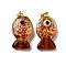 Handmade Dichroic Foil Lampwork Pendants, with Brass Findings, Fish Charm, Saddle Brown, 22.5~23.5x12.5~13x8.5~9.5mm, Hole: 4.5x4mm