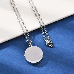 304 нержавеющая сталь плоская круглая подвеска урна для праха домашних животных ожерелья&nbsp;NJEW-S455-01P