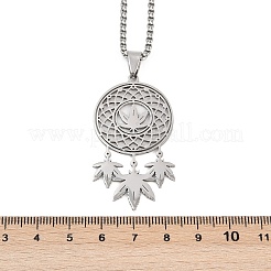 201 ожерелье из плетеной сетки из нержавеющей стали с подвеской в виде листа&nbsp;LS-NJEW-K283-07P