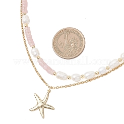 Подвеска в виде морской звезды из двухслойного бисера из натурального розового кварца и риса&nbsp;NJEW-JN05847-03